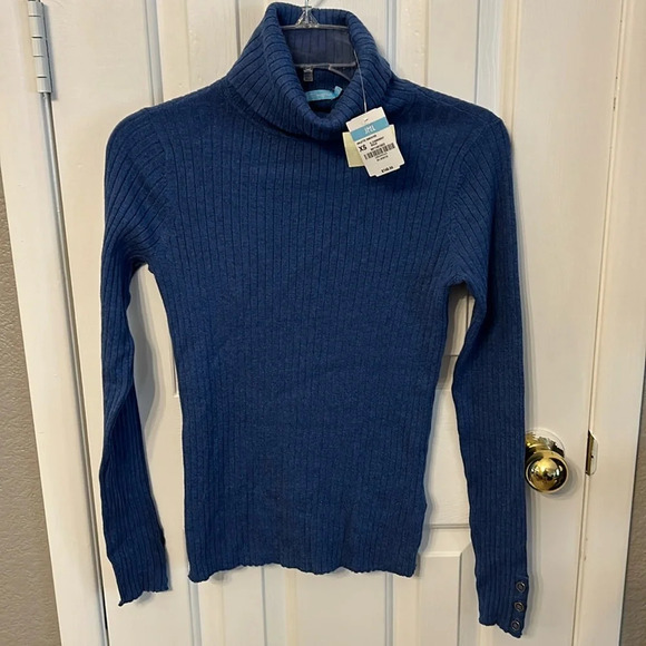 J McLaughlin Women’s (XS) Arlette Sweater Blue Stretch Ribbed Classic NWT - Picture 1 of 8